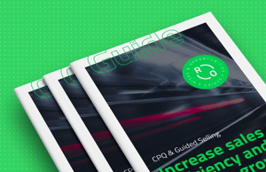 keylight CPQ and guided selling opportunity magazine cover guide stack featuring increase sales efficiency with dynamic visual effects on bright green background