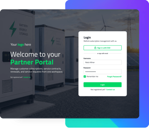 keylight Partner Portal login screen with SSO option over a battery energy storage background