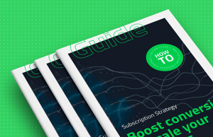 keylight subscription strategy how-to magazine guide stack featuring boost conversions and customer lifecycle management with data visualization on bright green dotted background
